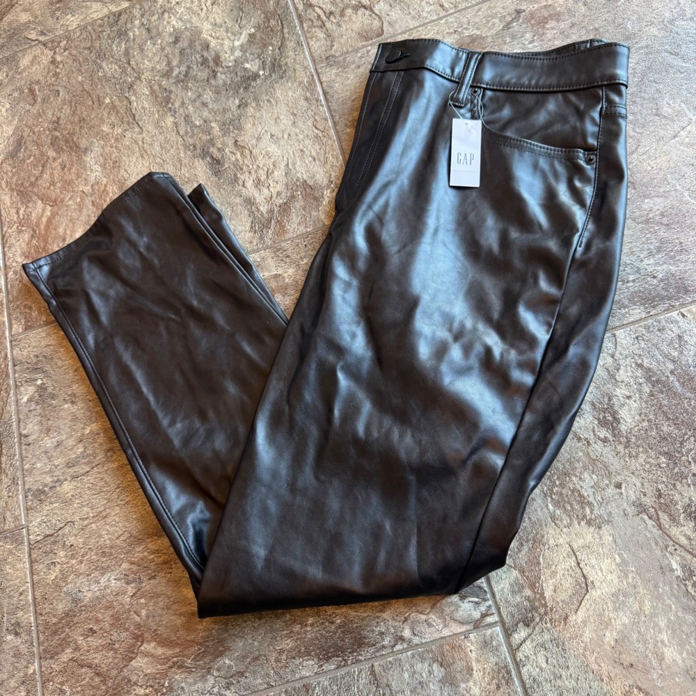 NWT $79.99‎ GAP Denim High Rise Vintage Slim Black Faux Leather Pants Size 16